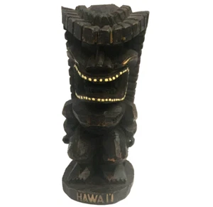 FIGURA ESTATUA TIKI DE LA SUERTE DE HAWAII DE COLECCIÓN 6" ESTILO MADERA TALLADA RESINA MARRÓN - Imagen 1 de 11