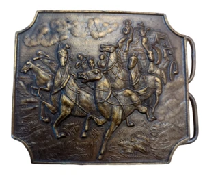 Vintage 1976 Bergamot Brass Works Horses Western Cowboys Belt Buckle MADE IN USA - Picture 1 of 4