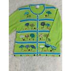 Just B Green Cardigan Sweater Umbrellas beads pebbles sequin covered buttons L