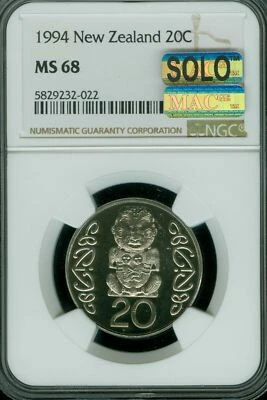 1994 NEW ZEALAND 20 CENTS NGC MS68 MAC SOLO FINEST MAC SPOTLESS  * - Image 1 of 2