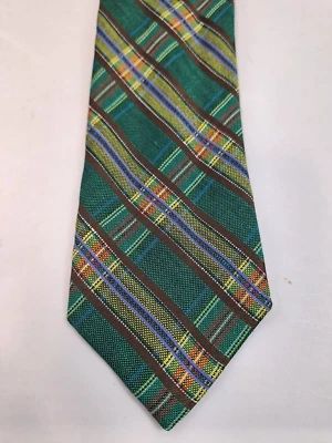 Corbata de cuello Paul Fredrick verde a cuadros mezcla de seda/lino para hombre nueva con etiquetas Foto 1 de 2