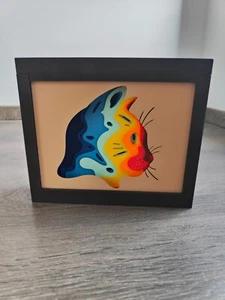 3D Katzenkopf Schattenkasten - bunt geschichtet Wandbild - Regenbogen Tier Deko - Bild 1 von 4