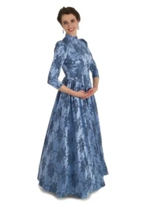 STUNNING RECOLLECTIONS REENACTMENT BLUE BROCADE DRESS FANCY DRESS NEW - Picture 1 of 12
