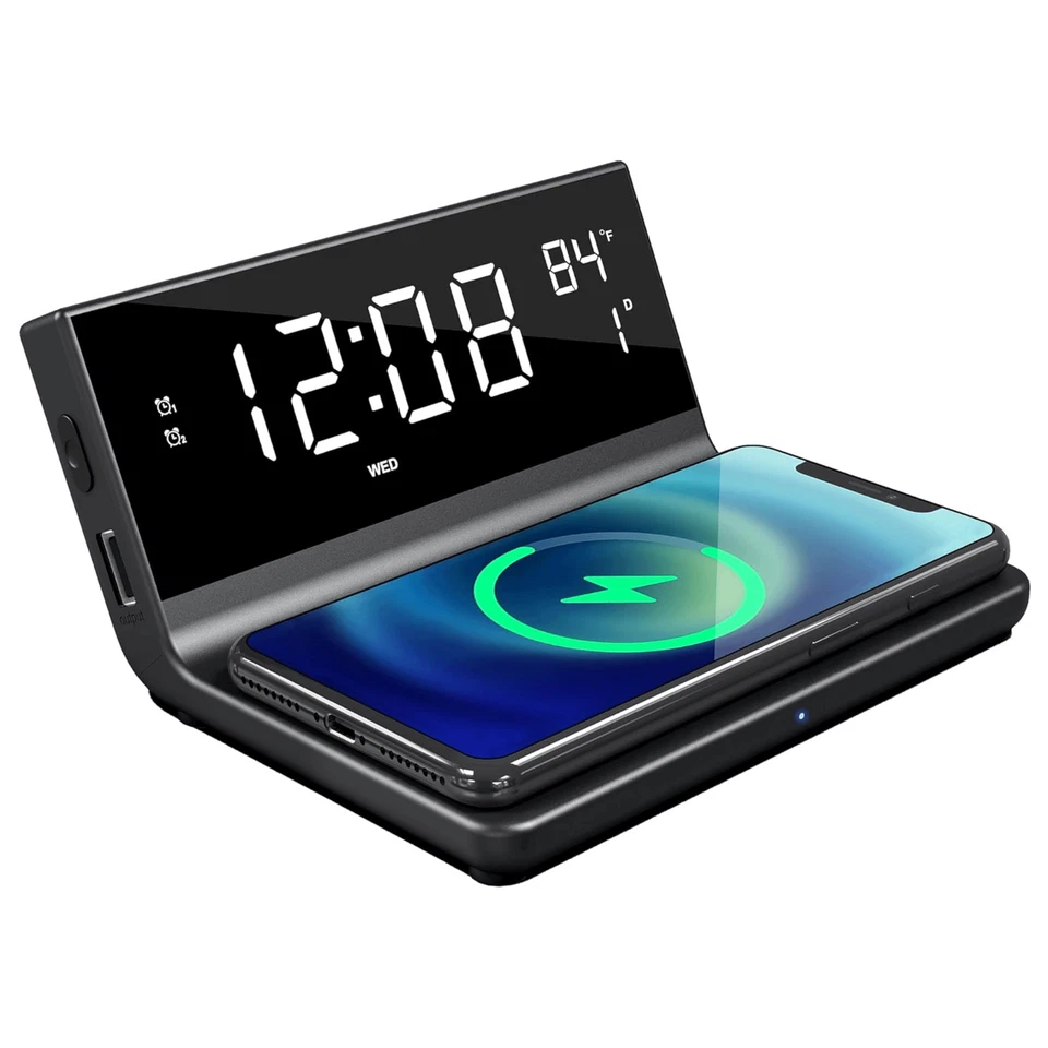 Supersonic Dual Alarm Clock with 2-in-1 Wireless Charger w 4 Brightness Levels - Image 1 of 4