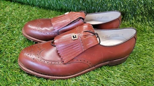 Scarpe da golf vintage Footjoy Classics kiltie in pelle marrone da donna taglia 10 AA made USA - Foto 1 di 20