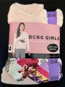 NWT-BCBG-(2pc) Girl Long Sleeve Pink Plush Hoodie w/Stars-Grey Legging Sz XS-5/6 - Picture 1 of 2