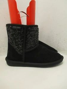 Minnetonka Sz 7 M Black Leather Fabric Faux Fur Lined Ankle Boot Sty 86410 - Picture 1 of 11