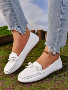 Retro flache Damen-Halbschuhe mit Schleife zum Anziehen runde Zehenpartie Freizeit flache Fahrschuhe USA - Bild 1 von 6