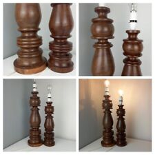 VINTAGE 1950s - LARGE PAIR Walnut Wooden Lamps-  Lamp Bases - Carved Hand Made