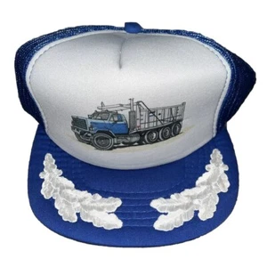 Vintage NOS Snapback Trucker Hat Dump Truck 90s Cap Embroidered Leaf Brim - Picture 1 of 4
