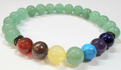 8mm Chakra Aventurine Natural Round Gemstone Bead 7-inch Stretch Bracelet # 3 - Image 1 of 3