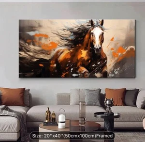 Large Horse Canvas Wall Art - Brown And Red Horse Picture For Wall Decor Framed - Picture 1 of 4