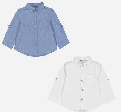 BNWT Mothercare Boys Baby Blue Denim White Smart Trendy Oxford Chino Shirt Top