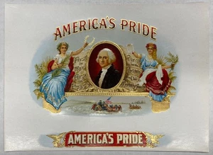Etiqueta de caja de cigarros en relieve America's Pride George Washington - Imagen 1 de 2