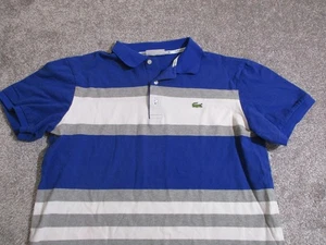 Lacoste Shirt Mens Size 7 Blue Striped Polo Shirt Logo Collared - Picture 1 of 10