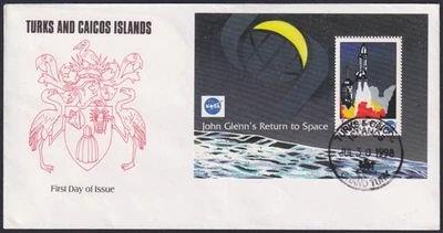 F-EX59778 TURKS & CAICOS FDC 1998 GLENN RETURN TO SPACE COSMOS SATELLITE. - Image 1 of 2