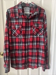 WOMEN'S RED PLAID FLANNEL LONG SLEEVE SHIRT -BY: LEVI STRAUSS & CO. SIZE: XLARGE - Picture 1 of 3