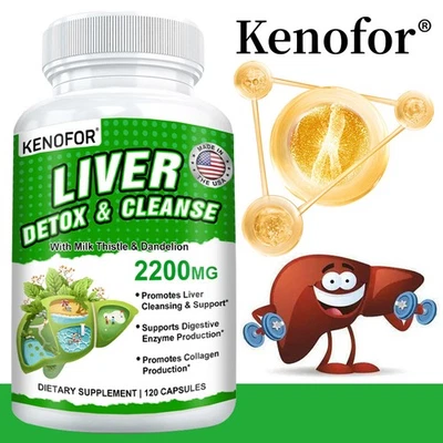 KENOFOR Liver Cleanse & Detox Support 2200 mg -Antioxidant-Digestive System-120 Capsules