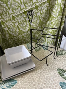 LOT Pampered Chef Simple Additions Square Serving Bowls, plates & 3 tier stand - Picture 1 of 9