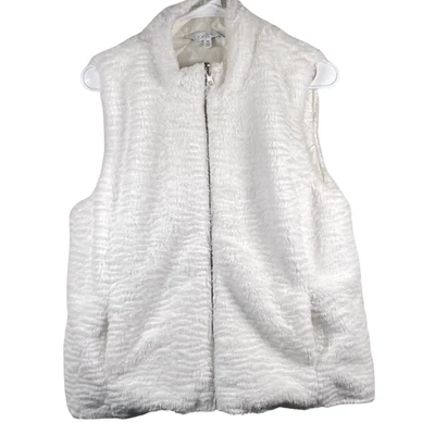 Chaleco Fever Mujer Mediano Blanco Imitación Piel Sin Mangas Cremallera Completa Acogedor Capa de Invierno Foto 1 de 4