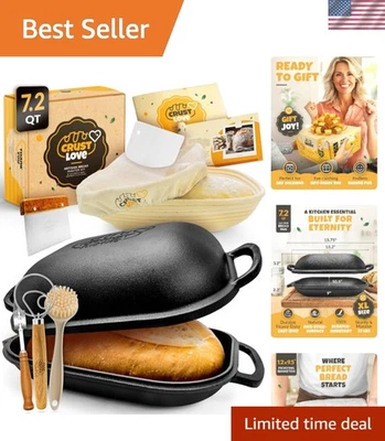 Artisan Bread Baking Set - Cast Iron Pan & Banneton Basket - Image 1 of 4