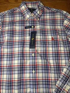 New Ralph Lauren Cotton Stretch Long Sleeve Red And Blue Plaid Size Small S - Picture 1 of 7