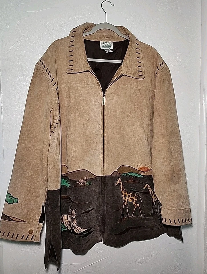 Chaqueta Quacker Factory Mujer 3x Elefante Tigre Safari Bordada Gamuza Cuero € Foto 1 de 4