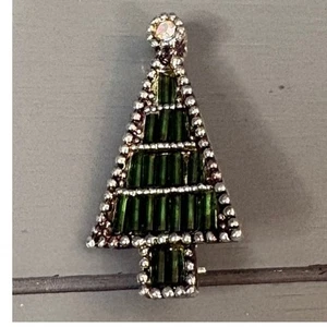 Broche árbol de Navidad verde Danecraft vintage tono plata - Imagen 1 de 4