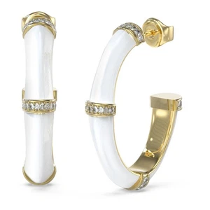 GUESS Bamboo Damen Ohrringe Ohrstecker Bambus Metall Weiß Gold  Kristallbesatz - Bild 1 von 2
