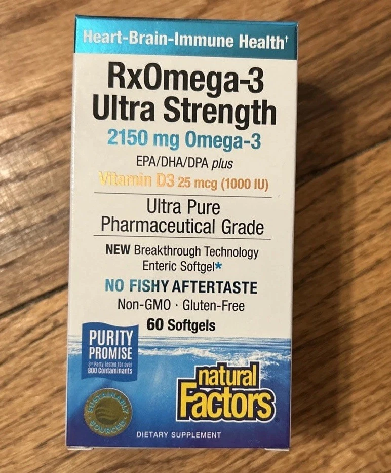 Aceite de pescado ultra fuerte Natural Factors RxOmega-3 más vitamina D3 60 cápsulas blandas Foto 1 de 4