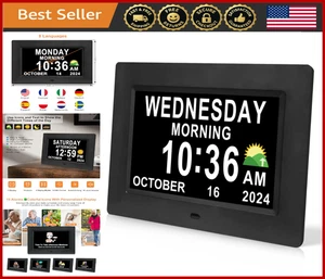 7" Large Digital Dementia Clock, Day Date Display, 15 Alarms, Seniors Aid - Picture 1 of 8