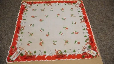 VTG SANTA REINDEER SLEIGH MERRY CHRISTMAS LADIES HANKIES STICKER 14"  #1 - Image 1 of 4