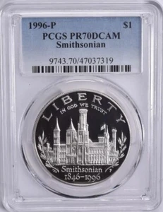 1996 SMITHSONIAN Silver Dollar PCGS PR70💥FLAWLESS QUALITY💥 - Picture 1 of 4
