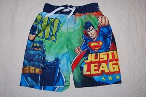 Boys Swim Trunks JUSTICE LEAGUE Net Lining SUPERMAN BATMAN FLASH Size 4 - Picture 1 of 2