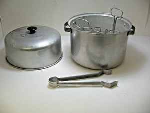 Vintage Metal Aluminum Bottle Sterilizer Cleanser Holds 7 Bottles Tongs Cap