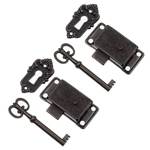 2 Sets Skeleton Key Lock Decorative Antique Brass Cabinet Lock with Key for C Cover