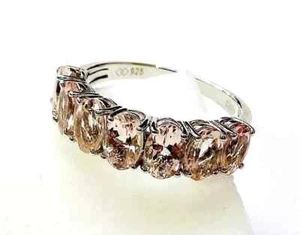 HSN Colleen Lopez Sterling Silver 7-Stone Morganite Gemstone Band Ring Size 7 - Picture 1 of 7