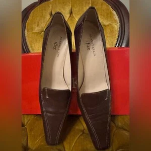 Anne Klein Square Toe Leather Pump Kitten Heels Chocolate Brown Women’s 8.5 - Picture 1 of 7