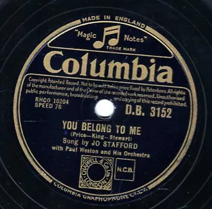 1953 UK #1 JO STAFFORD 78 YOU BELONG TO ME / PRETTY BOY COLUMBIA DB 3152 E-/V+ - Picture 1 of 1