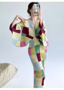 2024 Wrinkle Fashion Print V-neck Dress Pear Shaped Figure Long Skirt - Picture 1 of 17