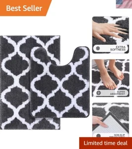 Moroccan-Style Microfiber Bath Mat Set: Non-Slip & Absorbent - 30"x20" + 24"x20" - Picture 1 of 8