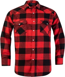Snap Buttons Flannel Shirts for Men Regular Fit Mens Long Sleeve Shirt - Picture 1 of 12