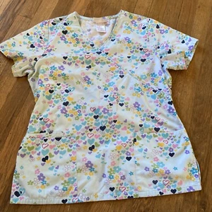 SB Scrub, Blue Hearts Floral Medical Uniform top, Women's Size Small - Picture 1 of 6