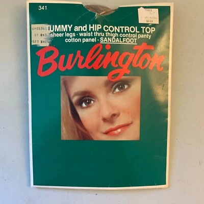 VTG NOS Burlington Sandalfoot Pantyhose Sheer Legs Control Top Size Small Nude - Image 1 of 2
