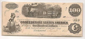 1862 $100 Confederate States of America  Richmond - Picture 1 of 2