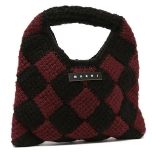 OFFERTA MARNI Borsa all'uncinetto mini logo etichettato un manico bambini nero/rosso vino NUOVA - Foto 1 di 8