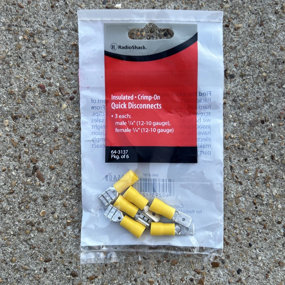 RadioShack 1/4” Crimp-On Quick Disconnects, 6 Pack, 640-3137 - Image 1 of 2