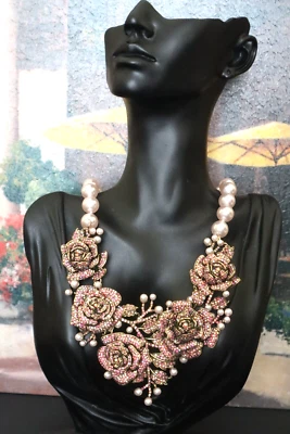 Colar Heidi Daus J’Adore rosa cristais AB estilo colar de pérolas novo com etiquetas - Imagem 1 de 4