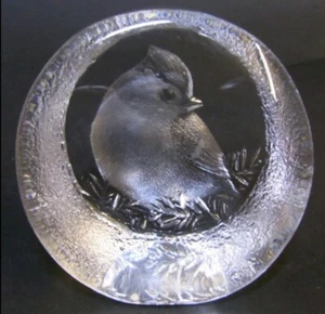 Mats Jonasson • Sweden • 9206 Titmouse Bird Crystal Sculpture Paperweight Signed - Picture 1 of 16