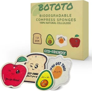Cellulose Sponges - Pack of 4 Sponges with Fun Shapes and Motivational Words - Picture 1 of 1